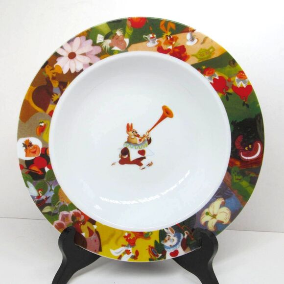 Disney Alice in Wonderland White Rabbit Rimmed Soup Bowl Excellent condition 9" - Picture 10 of 10